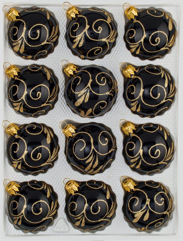 12 teiliges Set Christbaumkugeln Weihnachtskugeln Set Hochglanz Schwarz Gold Design Christmasballs Black Gloss