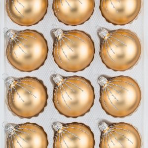 12 tlg. Glas-Weihnachtskugeln Set in Classic Gold Silber Regen - Christbaumkugeln - Weihnachtsschmuck-Christbaumschmuck
