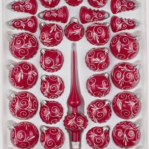 39 Echtglas Christbaumkugeln Weihnachtskugeln Set Hochglanz Modern Rot Red Design Christmasballs Gloss