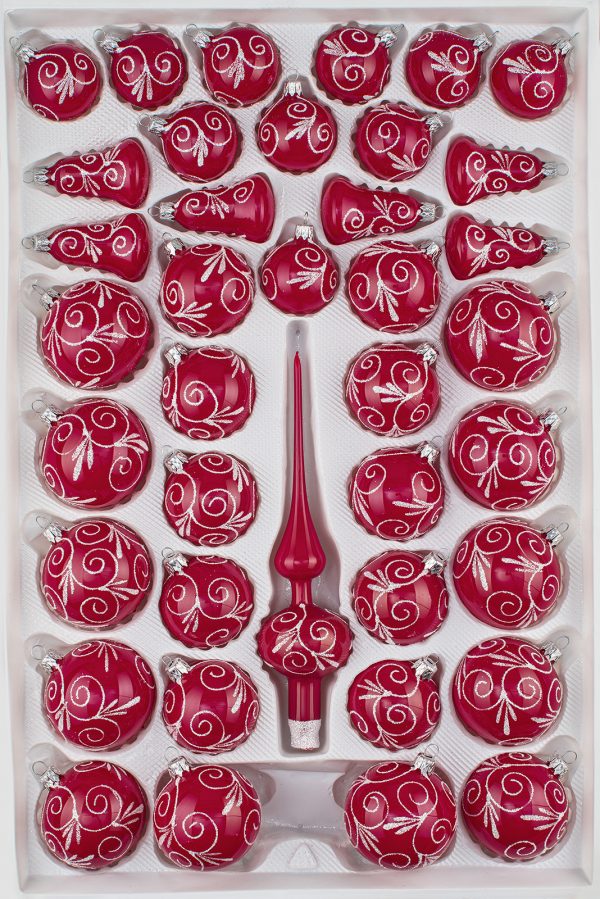 39 Echtglas Christbaumkugeln Weihnachtskugeln Set Hochglanz Modern Rot Red Design Christmasballs Gloss
