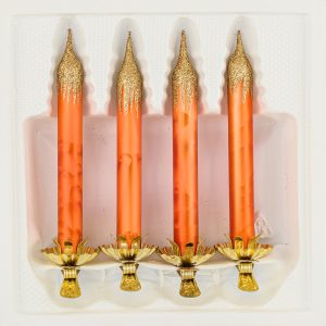 4 Baumkerzen aus Glas mit Clip Halter Candles Candle Ice Orange Gold Christbaumkerzen Christbaumschmuck