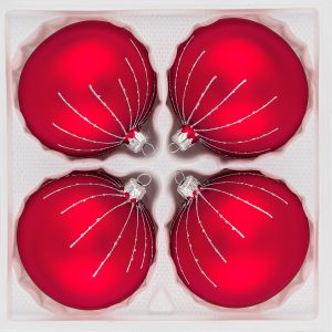 4 tlg. Glas-Weihnachtskugeln Set 8cm Ø in Classic Rot Silber Regen- Christbaumkugeln - Weihnachtsschmuck-Christbaumschmuck 8cm Durchmesser