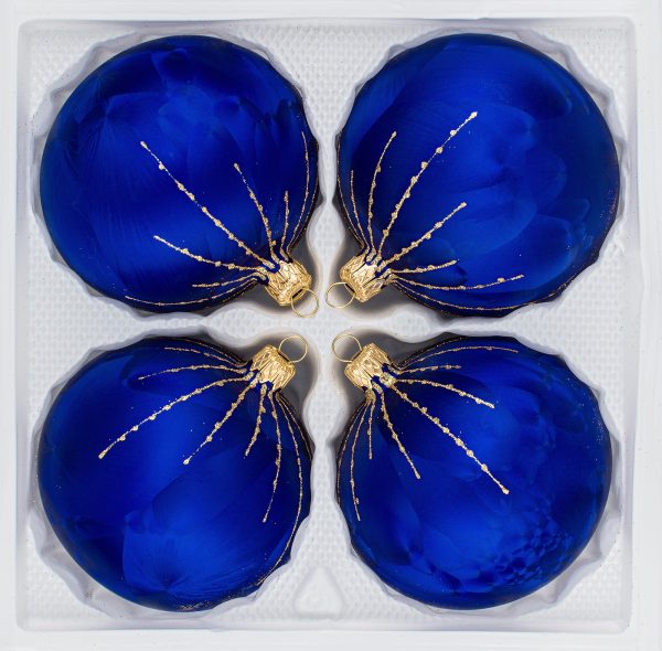 4 tlg. Glas-Weihnachtskugeln Set 8cm Ø in "Ice Royal Blau Gold" Regen - Christbaumkugeln - Weihnachtsschmuck-Christbaumschmuck 8cm Durchmesser