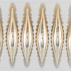 6 tlg. Glas-Zapfen Set in "Chrom Champagner Gold" Regen- Christbaumkugeln - Weihnachtsschmuck-Christbaumschmuck