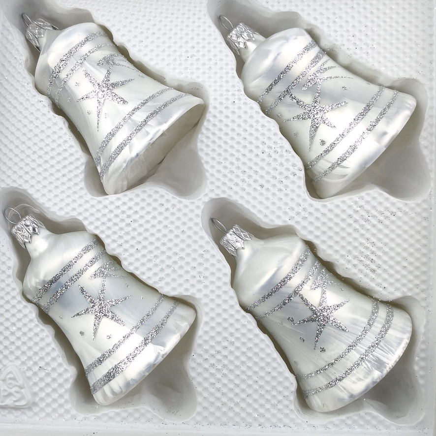 4 tlg. Glas-Glocken Set in Ice Weiss Silber Komet – Navidacio –  Weihnachtskugeln aus Glas – Reflektor Christbaumkugeln – Echt Glas  Christbaumschmuck
