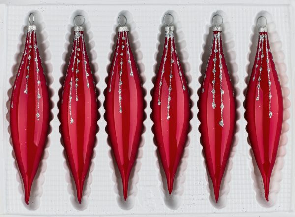 6 tlg. Glas-Zapfen Set in Hochglanz Rot Silber Regen